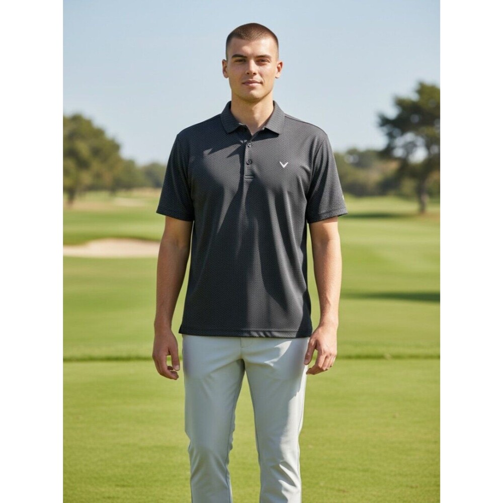 Callaway Golf Opti-Dri  Men's Chevron Print Polo Shirt - Black/Grey  Size Medium